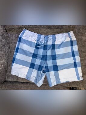 Men's Blue Plaid Swim Trunks‎ - Lightweight Beach Shorts XL